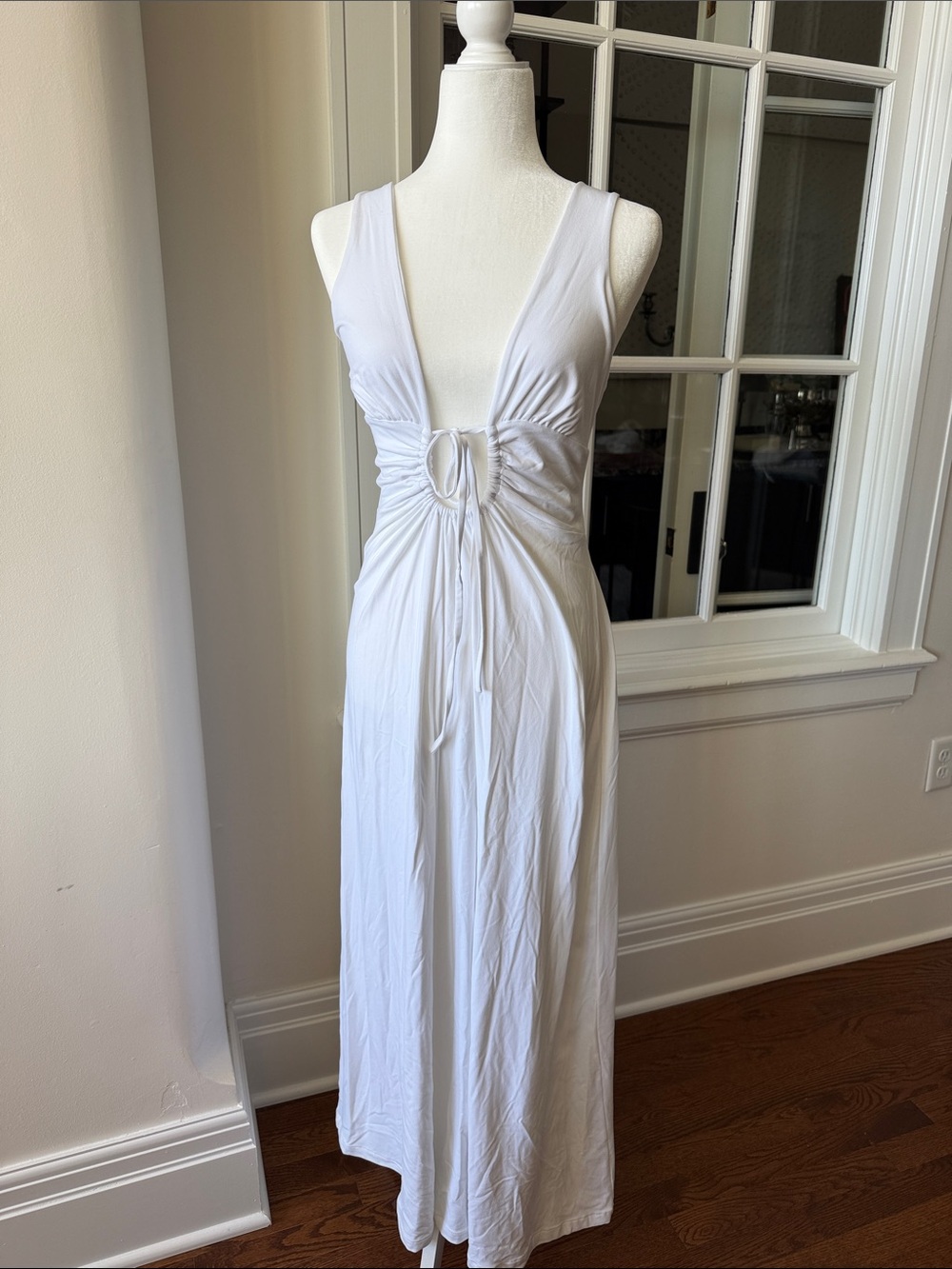 Susana Monaco White Sleeveless Maxi Dress with Front Tie Detail